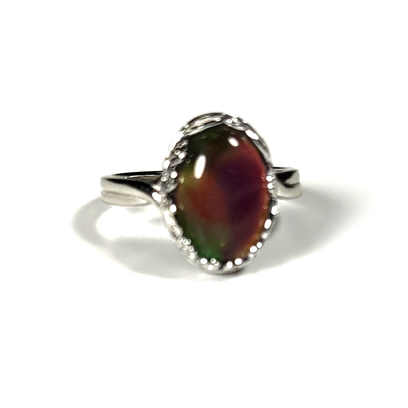 Adjustable Oval Floral Leaves Color Changing Mood Ring In Sterling Silver - aurorapromise