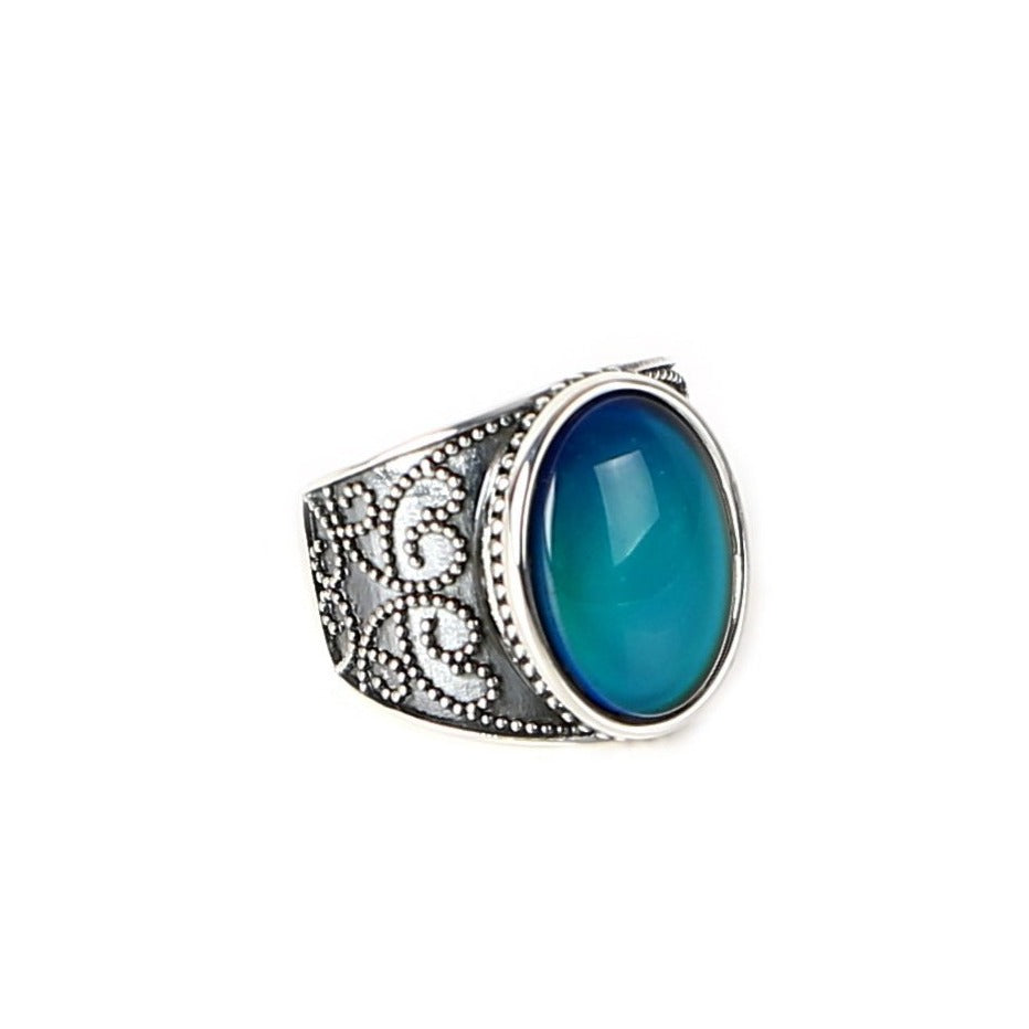 Antique Big Oval Color Changing Mood Ring In Sterling Silver - aurorapromise