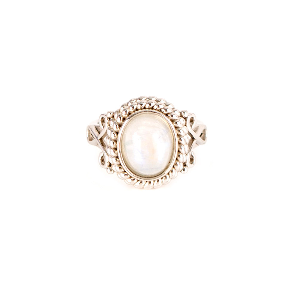 Designer Oval Gemstone Handmade Moonstone Ring In Sterling Silver - aurorapromise