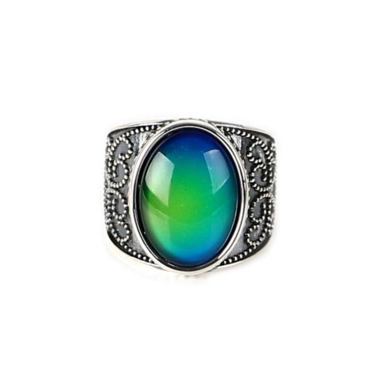 Antique Big Oval Color Changing Mood Ring In Sterling Silver - aurorapromise