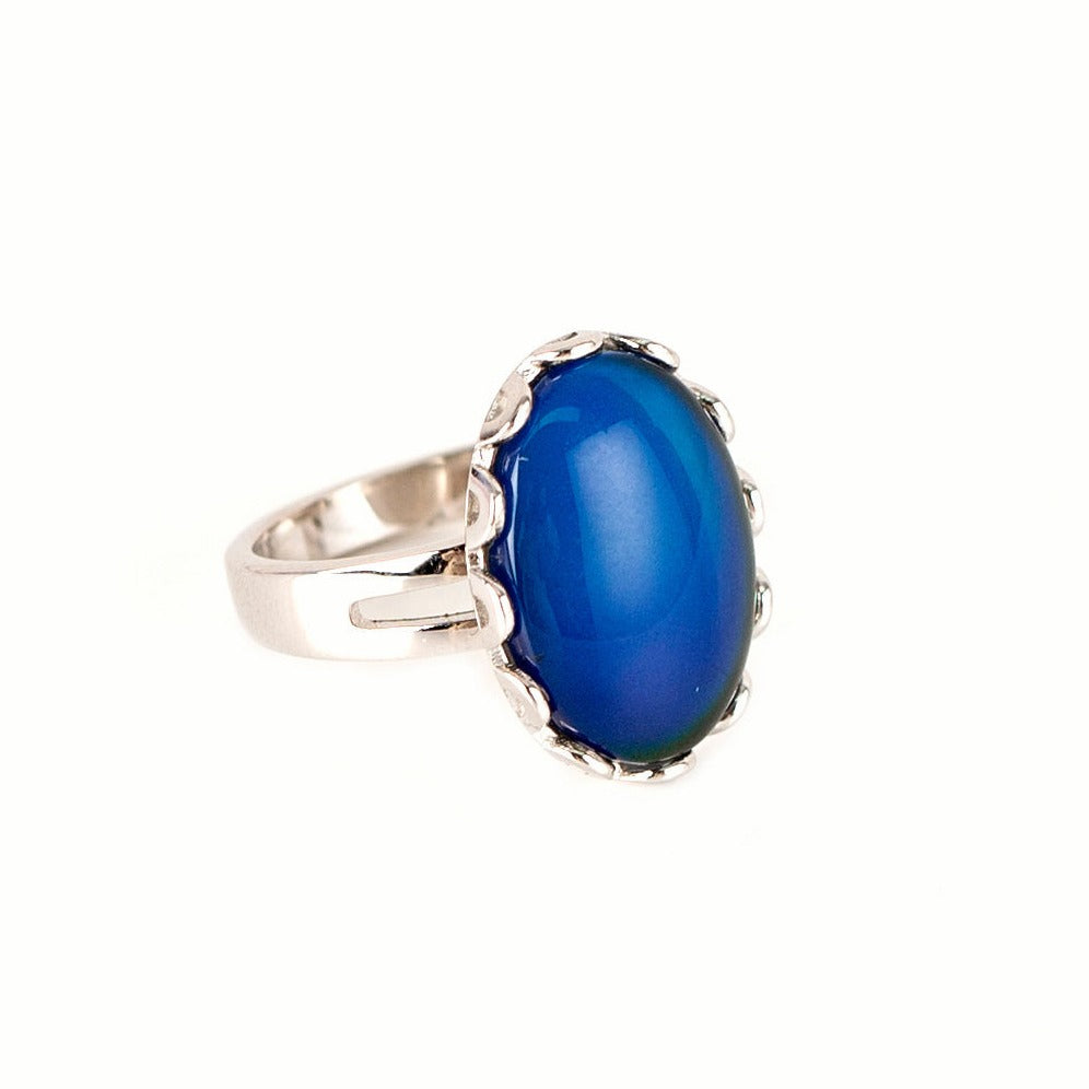 Adjustable Fashion Large Color Changing Stone Mood Ring In Sterling Silver - aurorapromise
