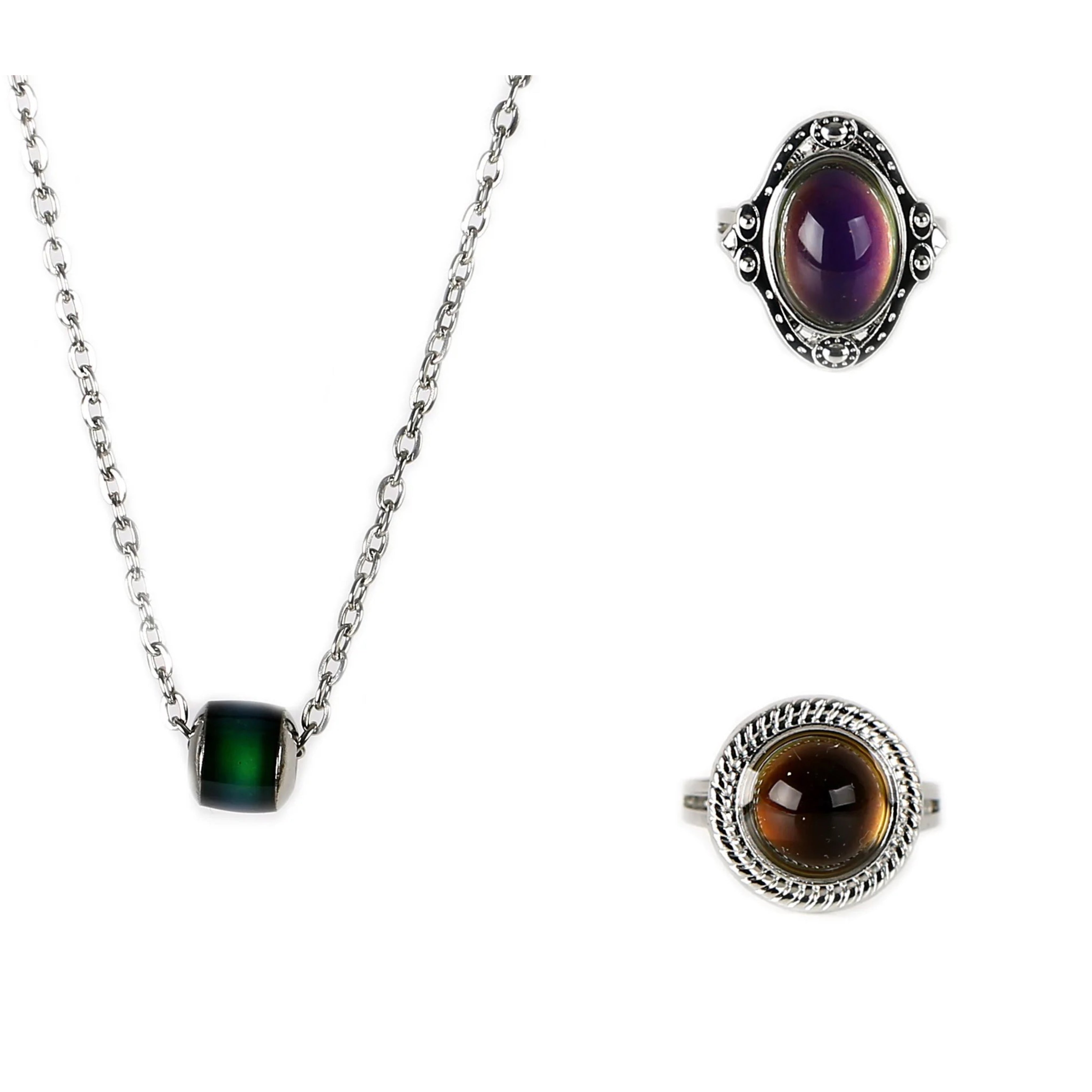 Adjustable Zinc Alloy Color Changing Mood Ring And Necklace-Retro Series